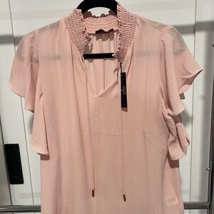 Tahari Blush Pink Smocked Neck Blouse